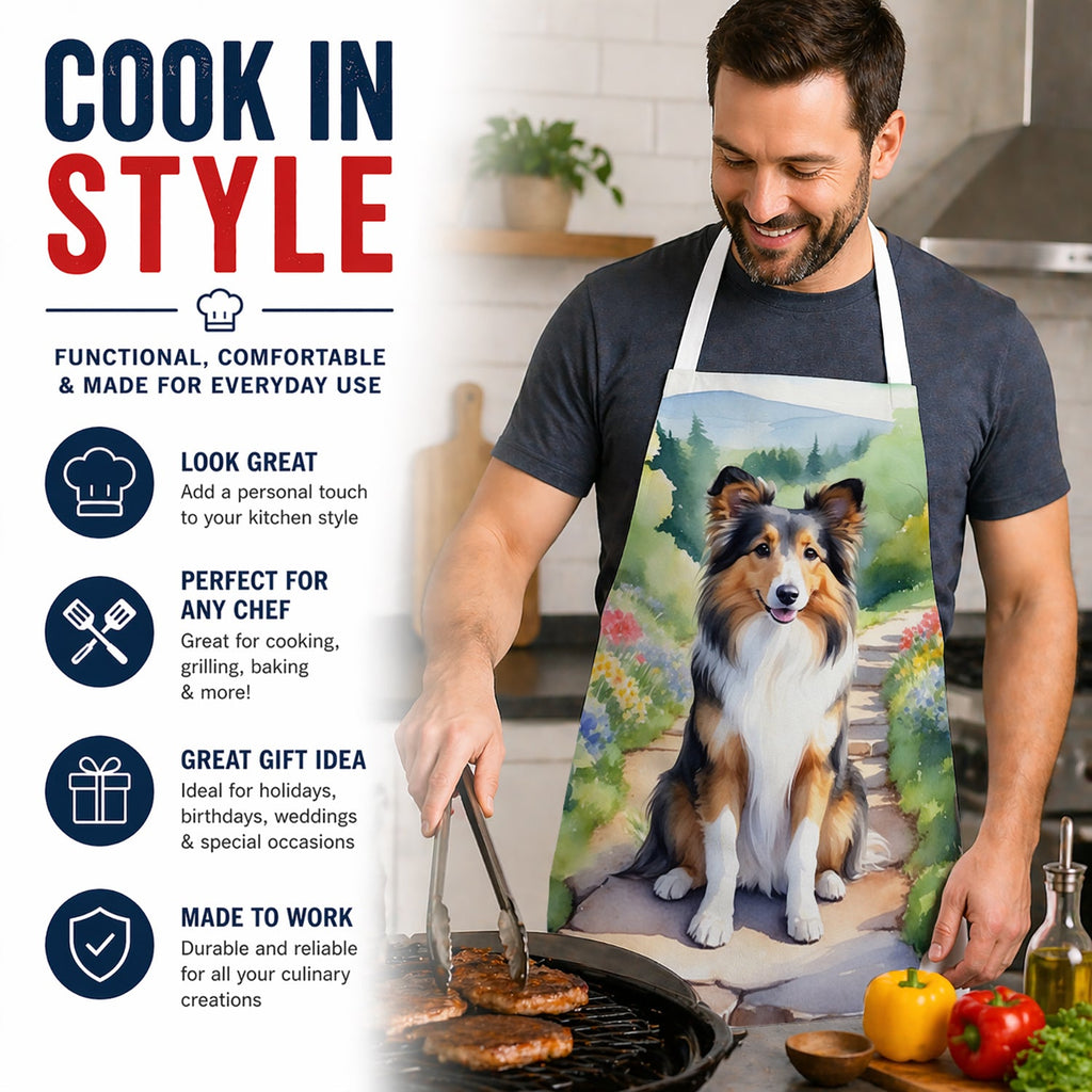 Sheltie Spring Path Apron Cooking Kitchen Server Baking Crafts Gardening for Adult Women Men, Unisex, Large, Multicolor