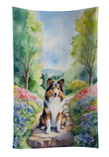 Sheltie Spring Path Kitchen Towel Velour Plush Front and Cotton Loop Back Machine Washable