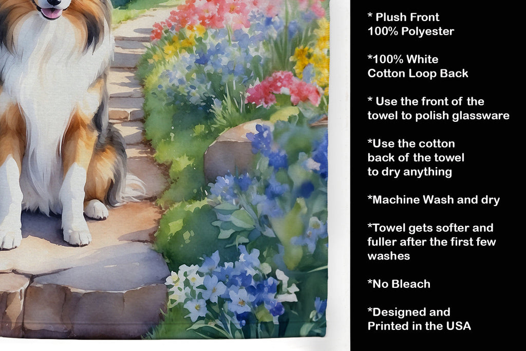 Sheltie Spring Path Kitchen Towel Velour Plush Front and Cotton Loop Back Machine Washable