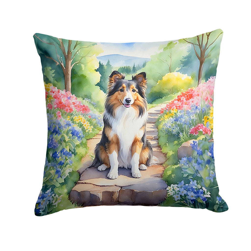 Sheltie Spring Path Decorative Throw Pillow 18x18 Indoor Outdoor Accent Cushion, Fabric Cover with Insert for Sofa, Bed, Porch & Living Room