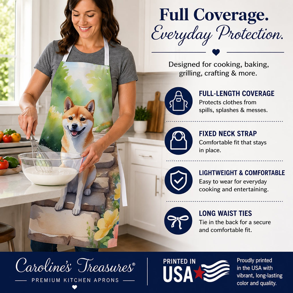 Shiba Inu Spring Path Apron Cooking Kitchen Server Baking Crafts Gardening for Adult Women Men, Unisex, Large, Multicolor