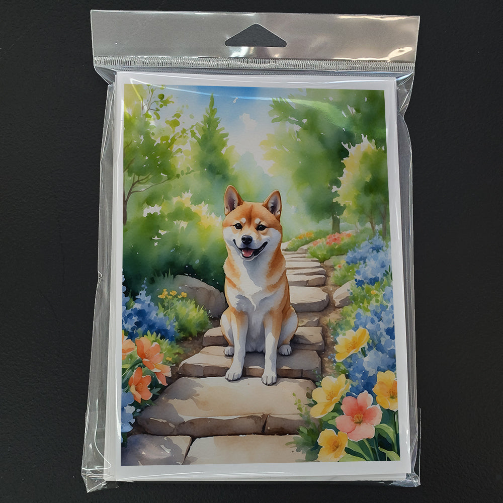 Shiba Inu Spring Path Greeting Cards Pack of 8 Blank Cards with Envelopes Whimsical A7 Size 5x7