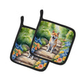 Shiba Inu Spring Path Pot Holder Set of 2 Heat Resistant Quilted Hot Pads 7.5 x 7.5 Inch, Insulated Kitchen Trivets for Cooking & Baking