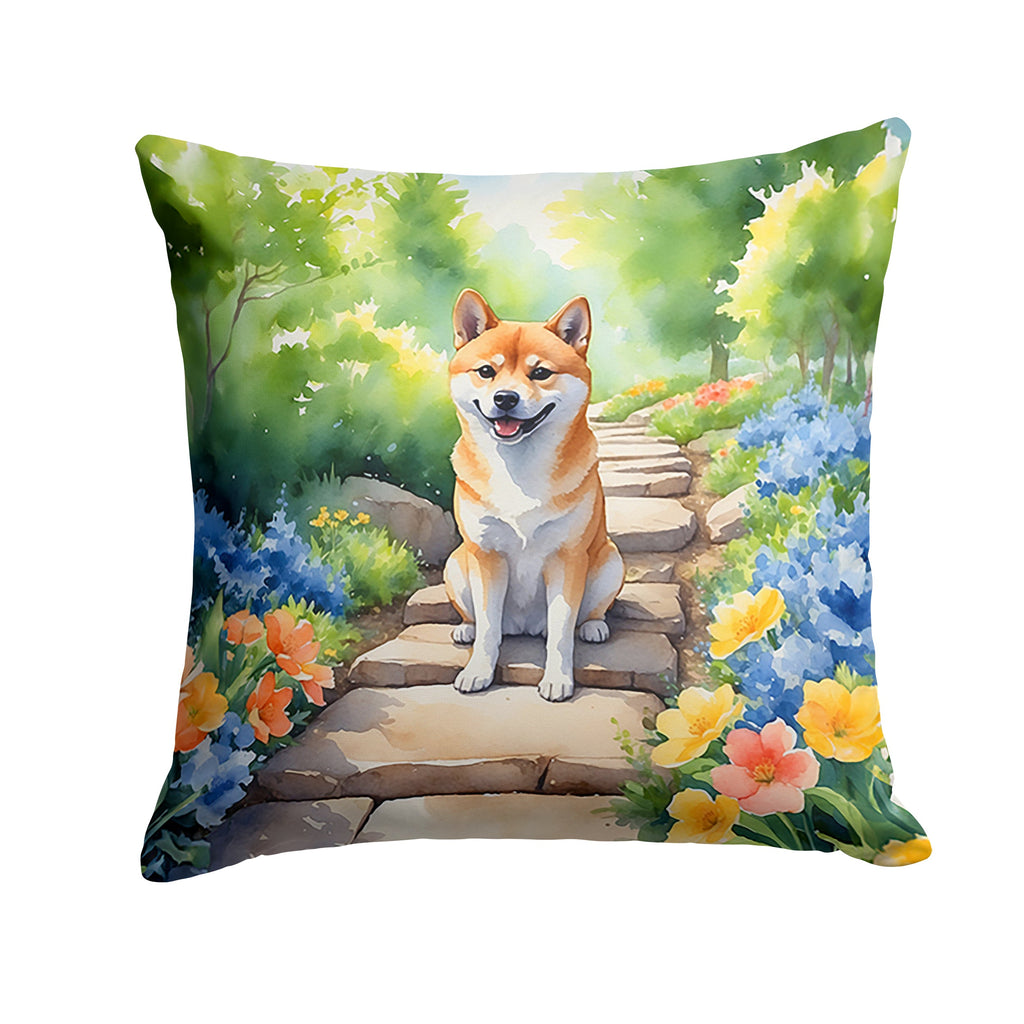Shiba Inu Spring Path Decorative Throw Pillow 18x18 Indoor Outdoor Accent Cushion, Fabric Cover with Insert for Sofa, Bed, Porch & Living Room