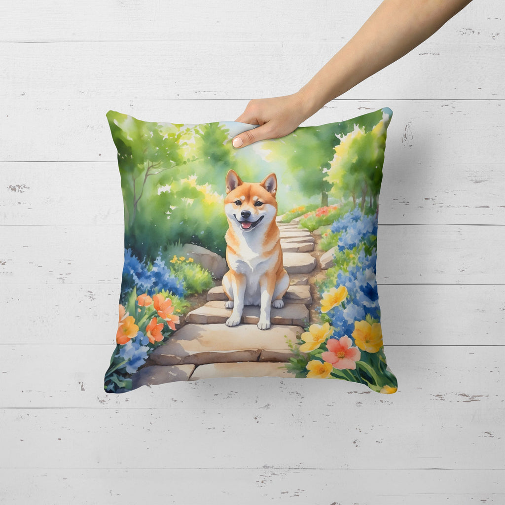 Shiba Inu Spring Path Decorative Throw Pillow 18x18 Indoor Outdoor Accent Cushion, Fabric Cover with Insert for Sofa, Bed, Porch & Living Room