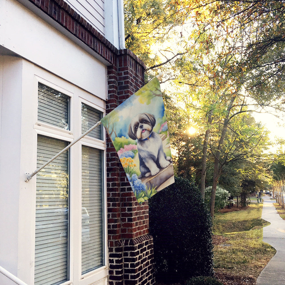 Shih Tzu Spring Path House Flag 28x40 Porch Sleeve Pole Decorative Outside Yard Banner Artwork Wall Hanging, Polyester