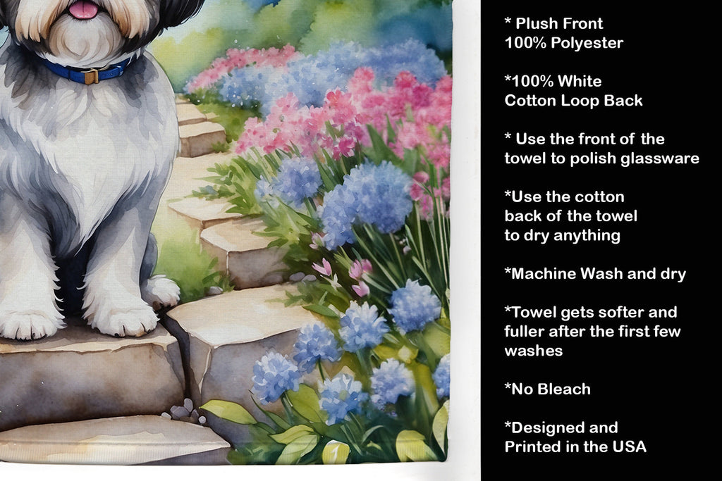 Shih Tzu Spring Path Kitchen Towel Velour Plush Front and Cotton Loop Back Machine Washable