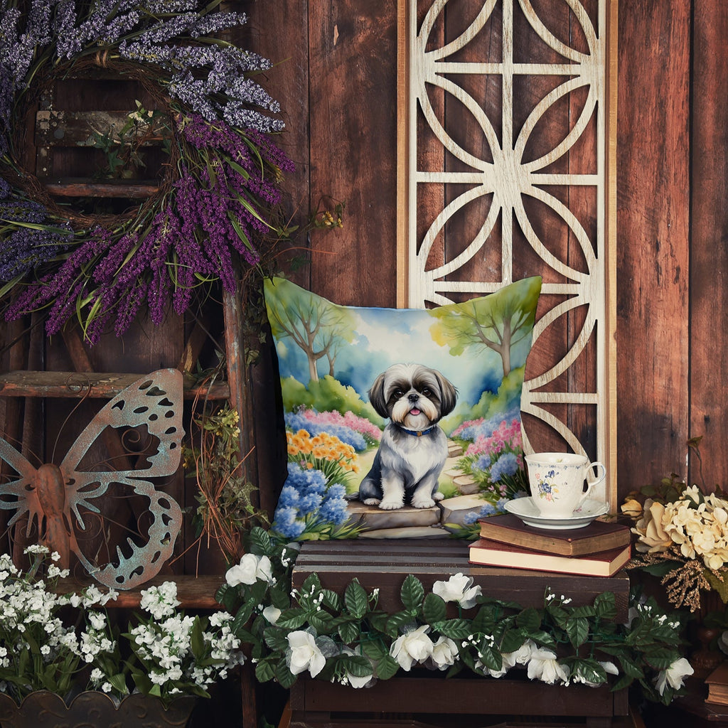 Shih Tzu Spring Path Decorative Throw Pillow 14x14 Indoor Outdoor Accent Cushion, Fabric Cover with Insert for Sofa, Bed, Porch & Living Room