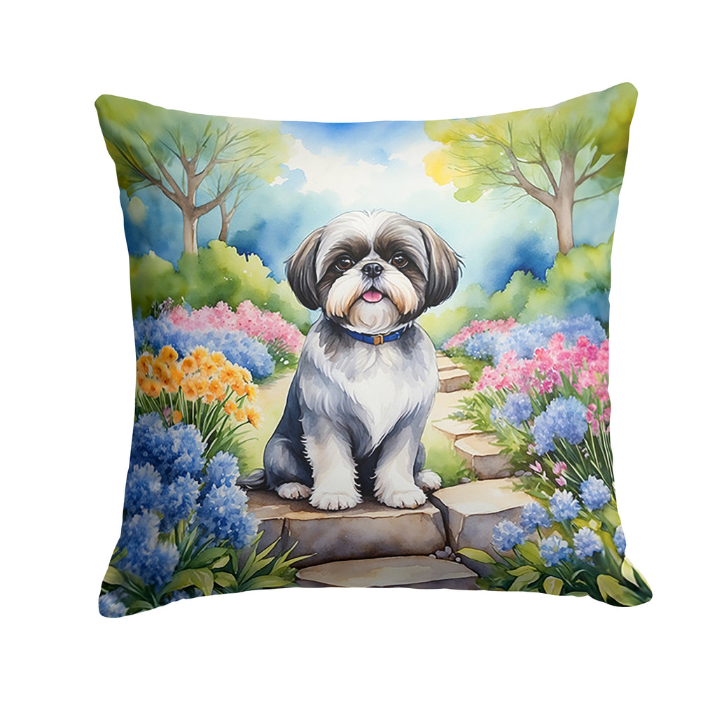 Shih Tzu Spring Path Decorative Throw Pillow 18x18 Indoor Outdoor Accent Cushion, Fabric Cover with Insert for Sofa, Bed, Porch & Living Room