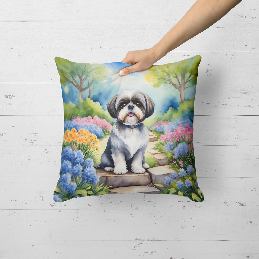 Shih Tzu Spring Path Decorative Throw Pillow 18x18 Indoor Outdoor Accent Cushion, Fabric Cover with Insert for Sofa, Bed, Porch & Living Room