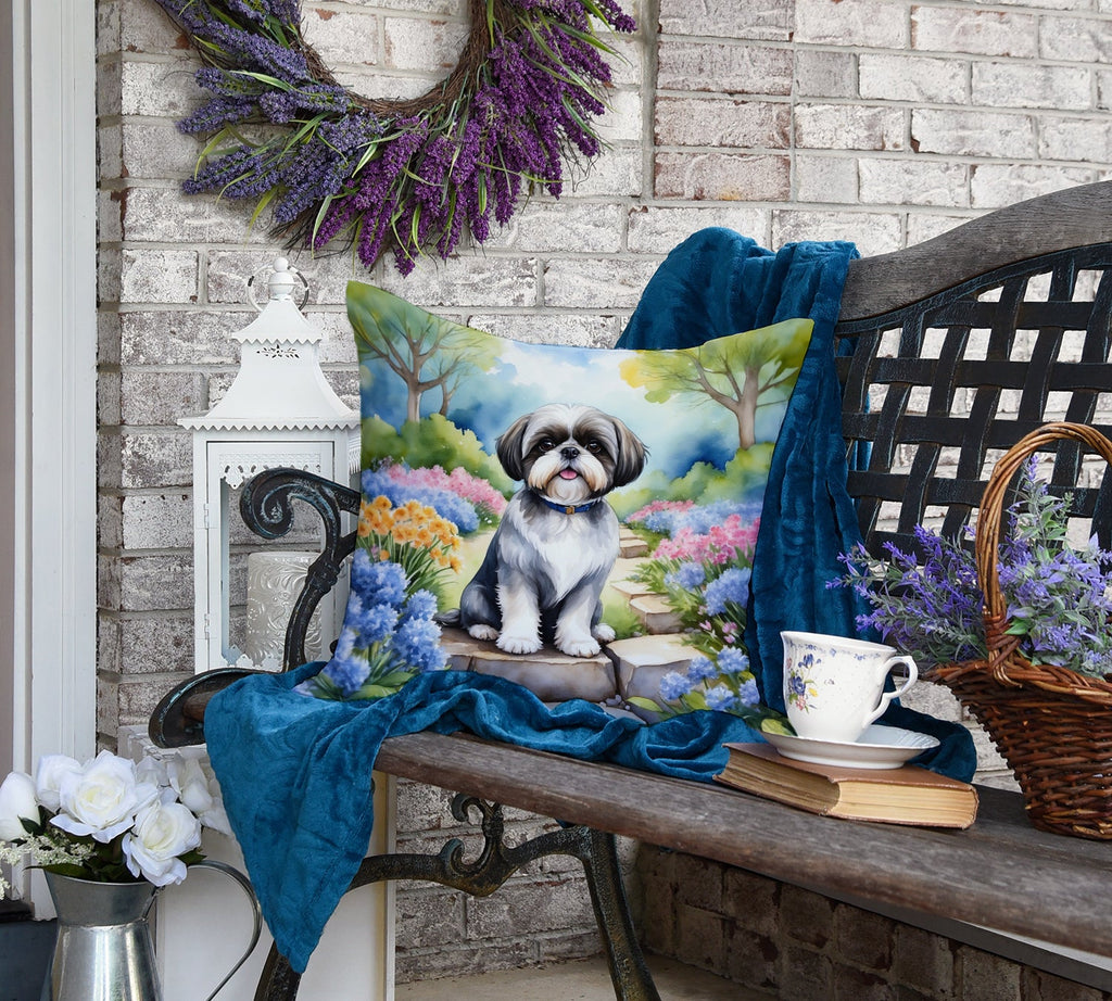 Shih Tzu Spring Path Decorative Throw Pillow 18x18 Indoor Outdoor Accent Cushion, Fabric Cover with Insert for Sofa, Bed, Porch & Living Room