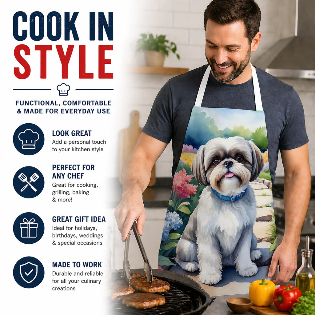 Shih Tzu Spring Path Apron Cooking Kitchen Server Baking Crafts Gardening for Adult Women Men, Unisex, Large, Multicolor