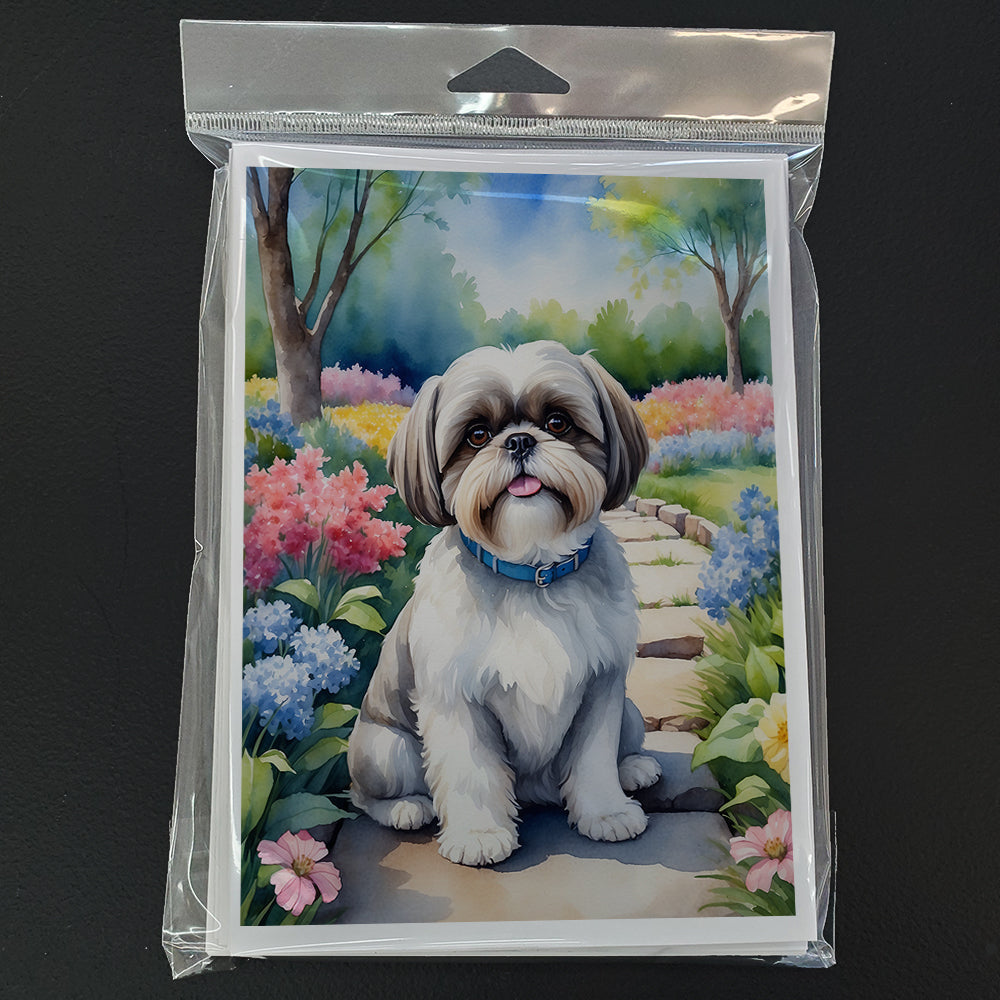 Shih Tzu Spring Path Greeting Cards Pack of 8 Blank Cards with Envelopes Whimsical A7 Size 5x7