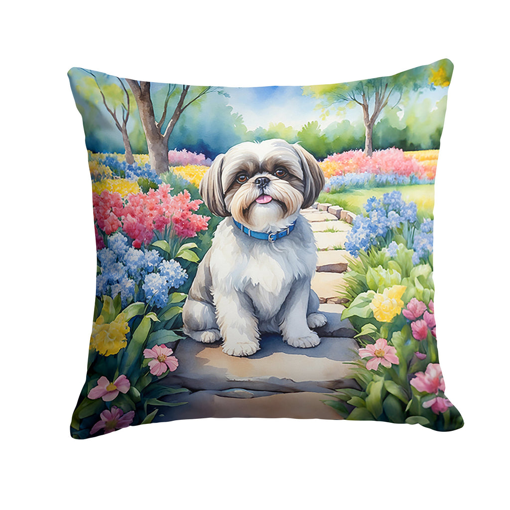 Shih Tzu Spring Path Decorative Throw Pillow 18x18 Indoor Outdoor Accent Cushion, Fabric Cover with Insert for Sofa, Bed, Porch & Living Room