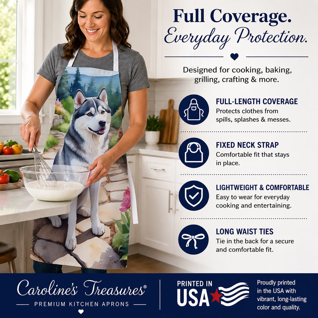 Siberian Husky Spring Path Apron Cooking Kitchen Server Baking Crafts Gardening for Adult Women Men, Unisex, Large, Multicolor