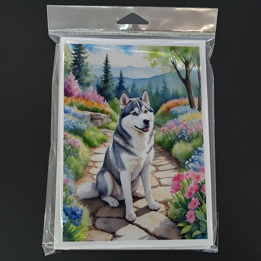 Siberian Husky Spring Path Greeting Cards Pack of 8 Blank Cards with Envelopes Whimsical A7 Size 5x7