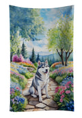 Siberian Husky Spring Path Kitchen Towel Velour Plush Front and Cotton Loop Back Machine Washable