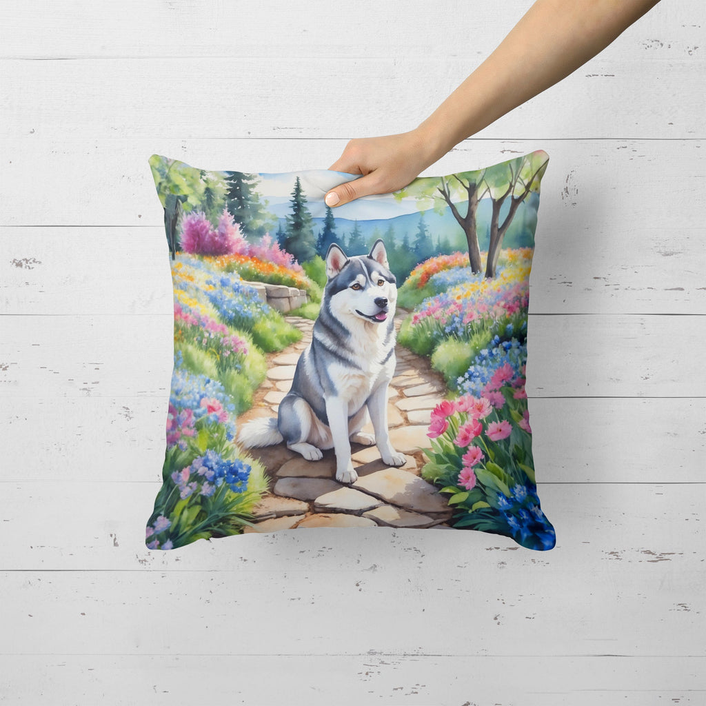 Siberian Husky Spring Path Decorative Throw Pillow 18x18 Indoor Outdoor Accent Cushion, Fabric Cover with Insert for Sofa, Bed, Porch & Living Room