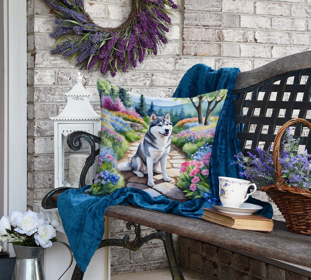 Siberian Husky Spring Path Decorative Throw Pillow 18x18 Indoor Outdoor Accent Cushion, Fabric Cover with Insert for Sofa, Bed, Porch & Living Room