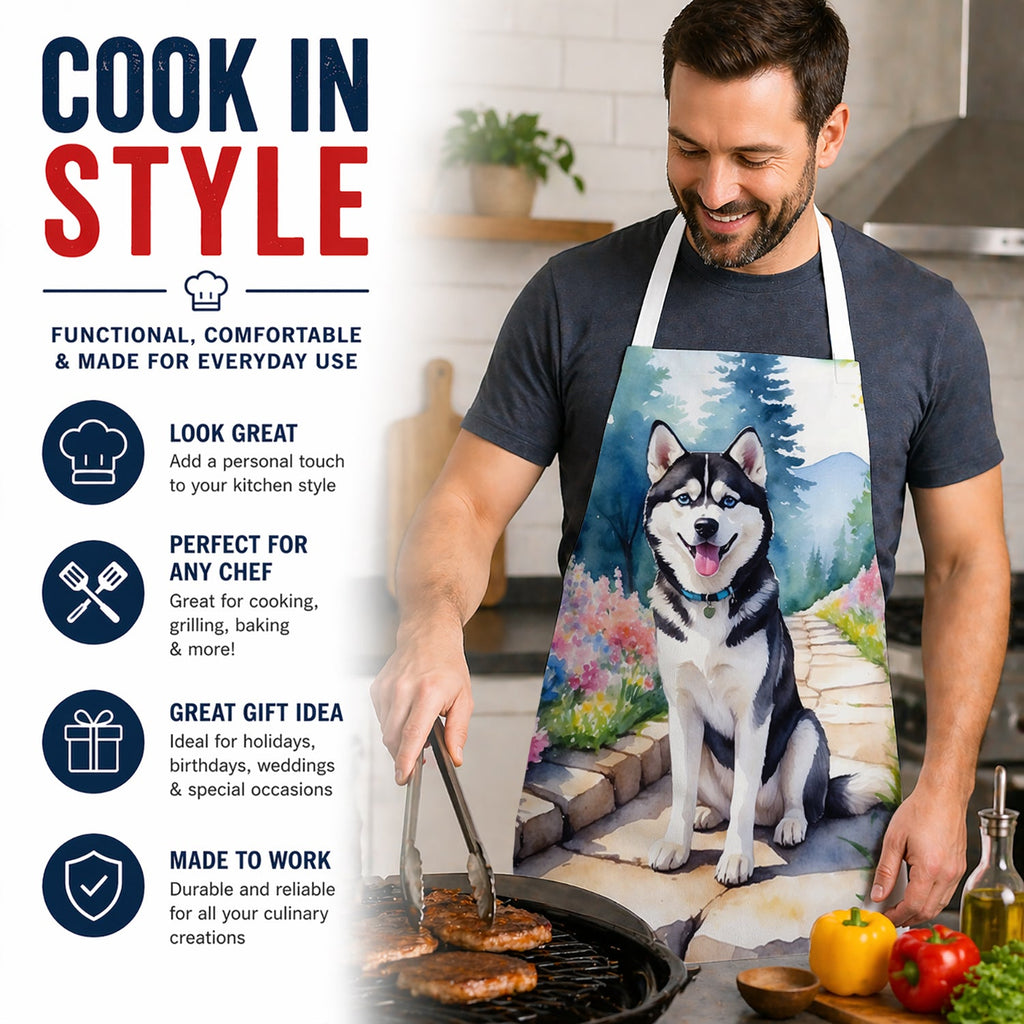 Siberian Husky Spring Path Apron Cooking Kitchen Server Baking Crafts Gardening for Adult Women Men, Unisex, Large, Multicolor