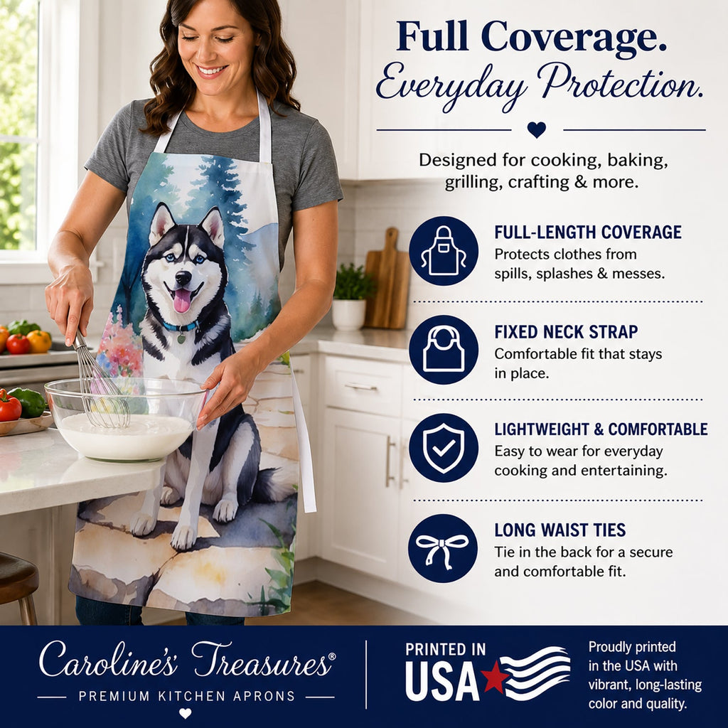 Siberian Husky Spring Path Apron Cooking Kitchen Server Baking Crafts Gardening for Adult Women Men, Unisex, Large, Multicolor