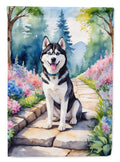 Siberian Husky Spring Path House Flag 28x40 Porch Sleeve Pole Decorative Outside Yard Banner Artwork Wall Hanging, Polyester