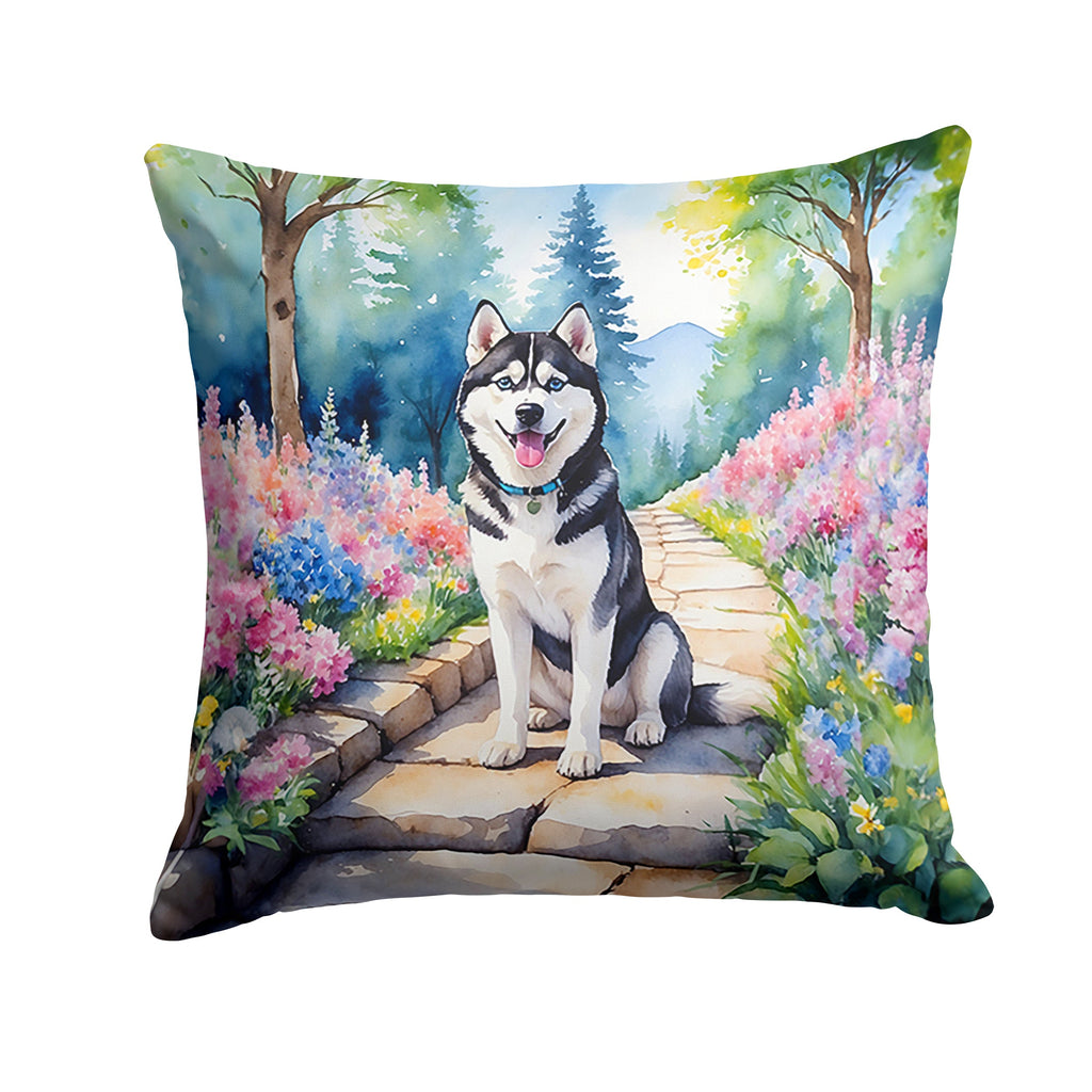 Siberian Husky Spring Path Decorative Throw Pillow 14x14 Indoor Outdoor Accent Cushion, Fabric Cover with Insert for Sofa, Bed, Porch & Living Room