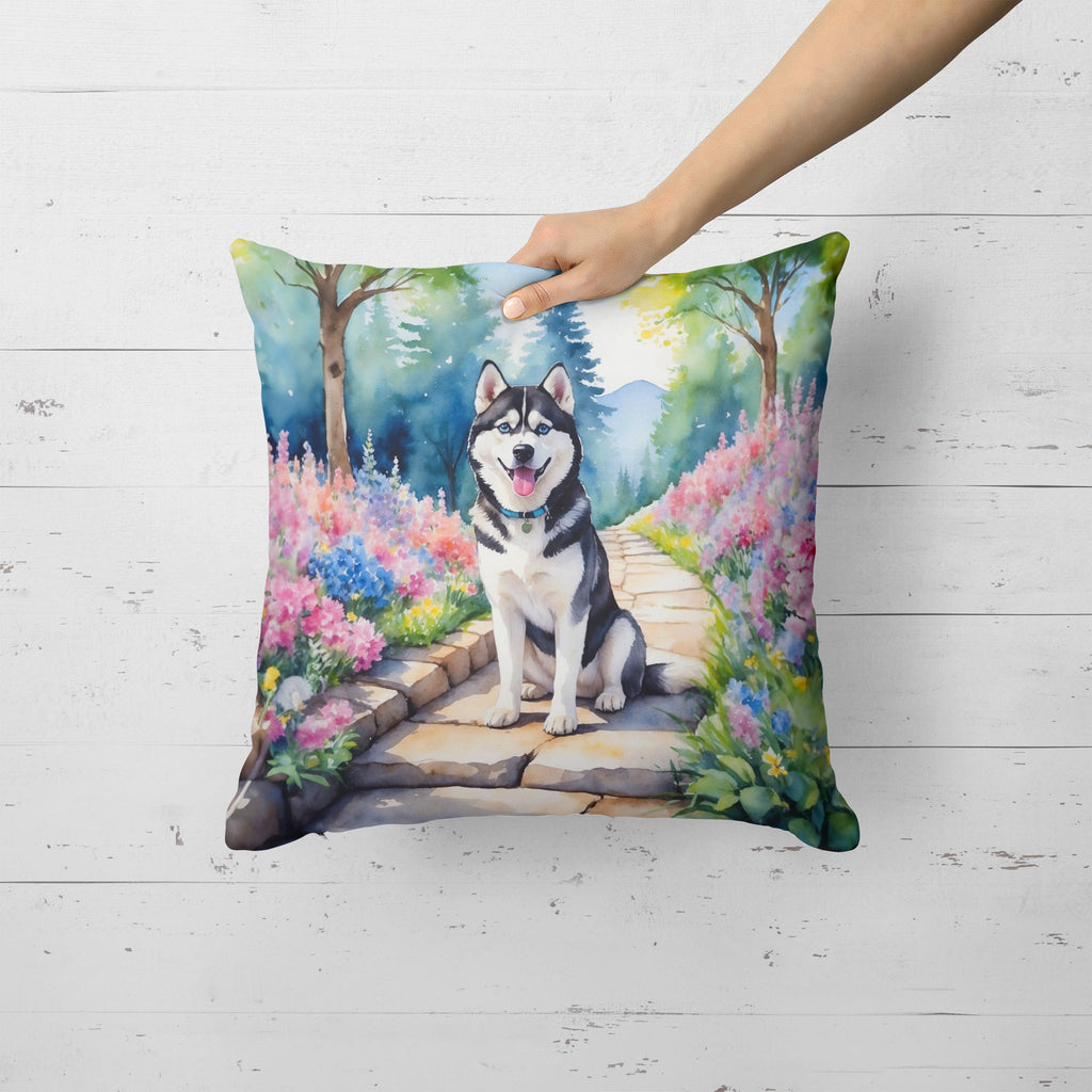 Siberian Husky Spring Path Decorative Throw Pillow 18x18 Indoor Outdoor Accent Cushion, Fabric Cover with Insert for Sofa, Bed, Porch & Living Room