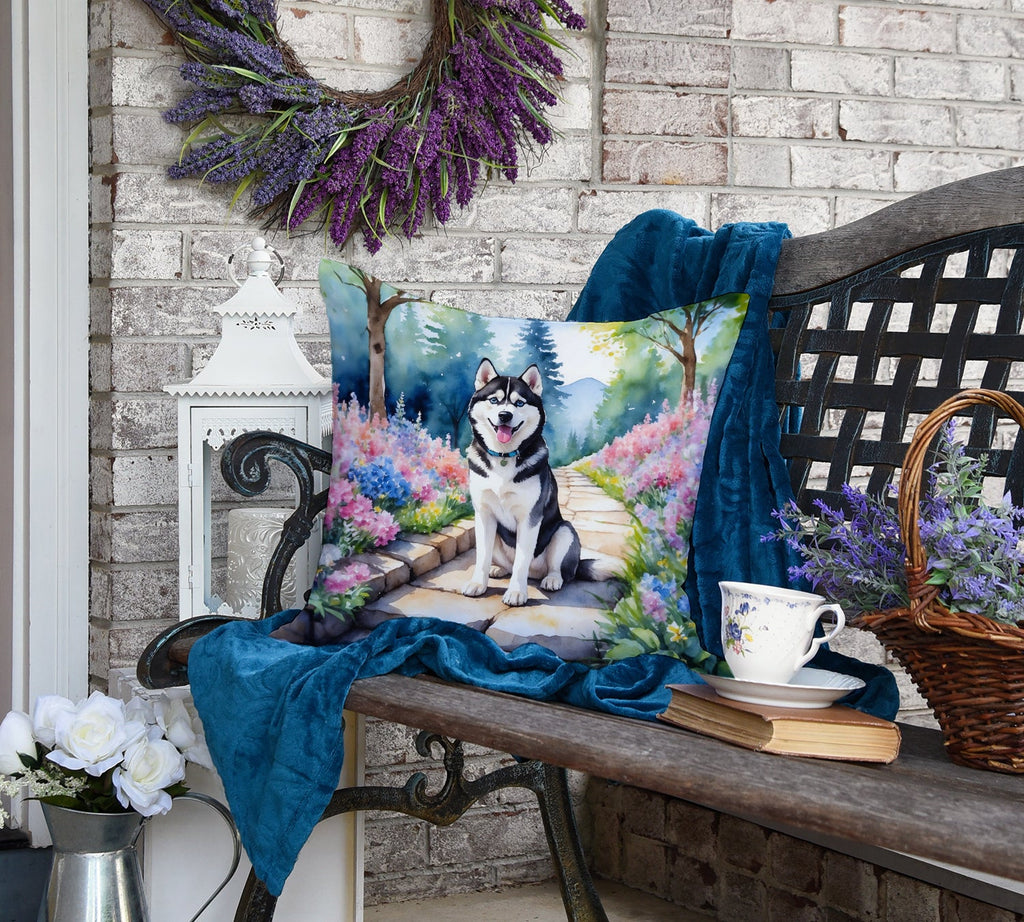 Siberian Husky Spring Path Decorative Throw Pillow 18x18 Indoor Outdoor Accent Cushion, Fabric Cover with Insert for Sofa, Bed, Porch & Living Room