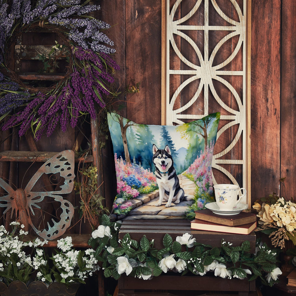 Siberian Husky Spring Path Decorative Throw Pillow 18x18 Indoor Outdoor Accent Cushion, Fabric Cover with Insert for Sofa, Bed, Porch & Living Room