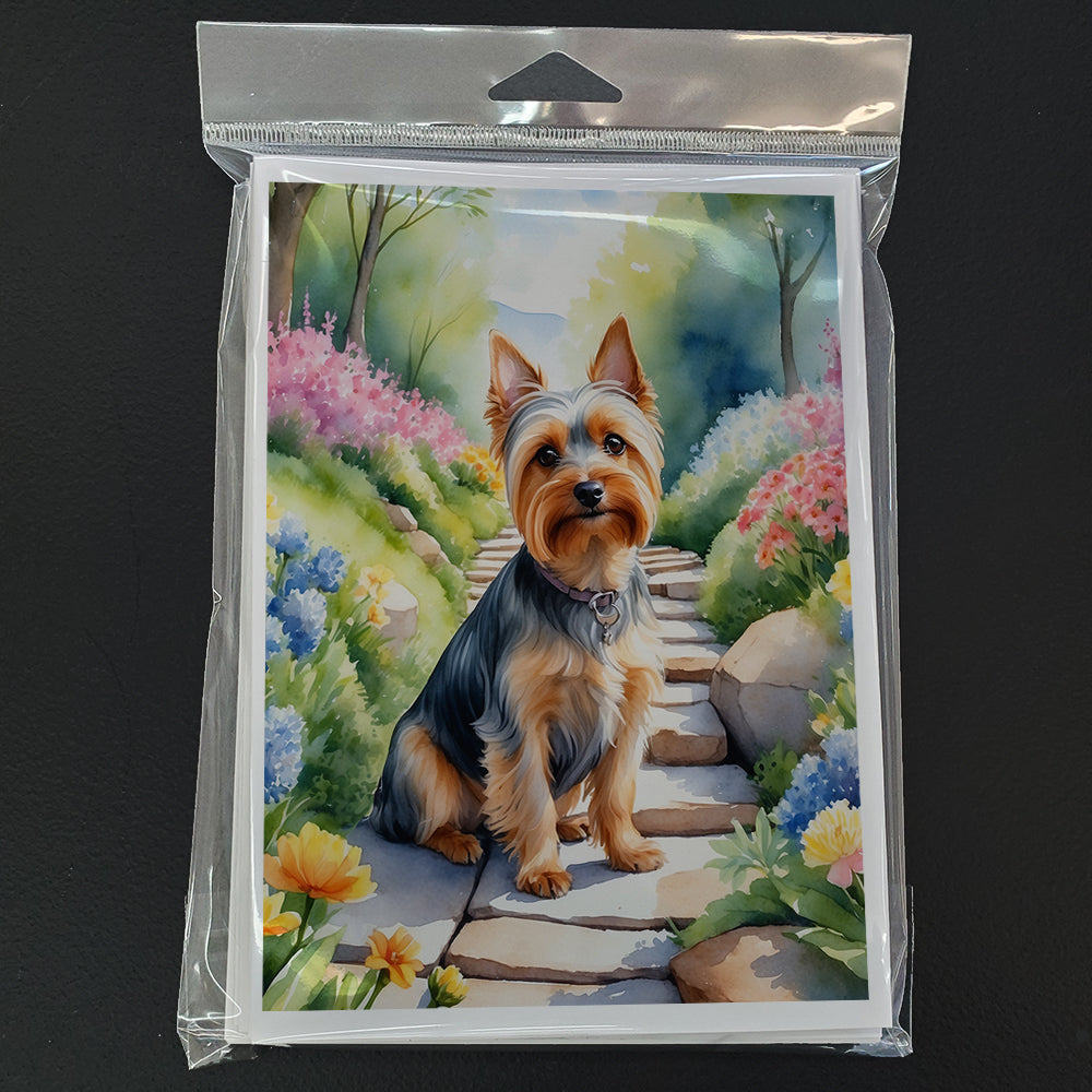 Silky Terrier Spring Path Greeting Cards Pack of 8 Blank Cards with Envelopes Whimsical A7 Size 5x7