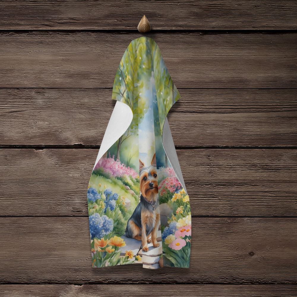 Silky Terrier Spring Path Kitchen Towel Velour Plush Front and Cotton Loop Back Machine Washable