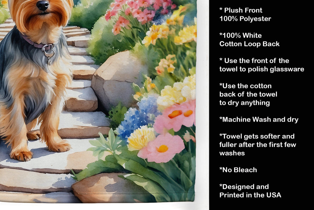 Silky Terrier Spring Path Kitchen Towel Velour Plush Front and Cotton Loop Back Machine Washable