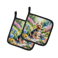 Silky Terrier Spring Path Pot Holder Set of 2 Heat Resistant Quilted Hot Pads 7.5 x 7.5 Inch, Insulated Kitchen Trivets for Cooking & Baking