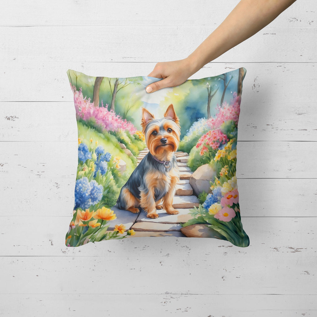 Silky Terrier Spring Path Decorative Throw Pillow 18x18 Indoor Outdoor Accent Cushion, Fabric Cover with Insert for Sofa, Bed, Porch & Living Room