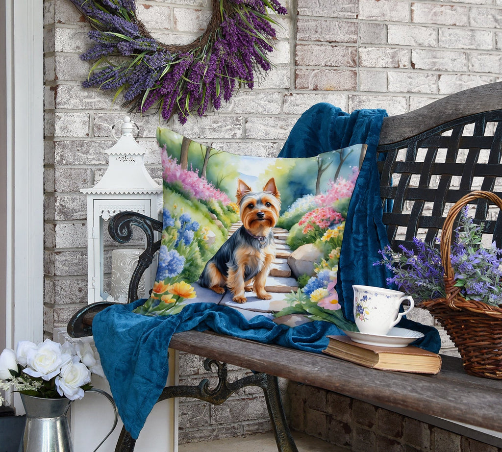 Silky Terrier Spring Path Decorative Throw Pillow 18x18 Indoor Outdoor Accent Cushion, Fabric Cover with Insert for Sofa, Bed, Porch & Living Room