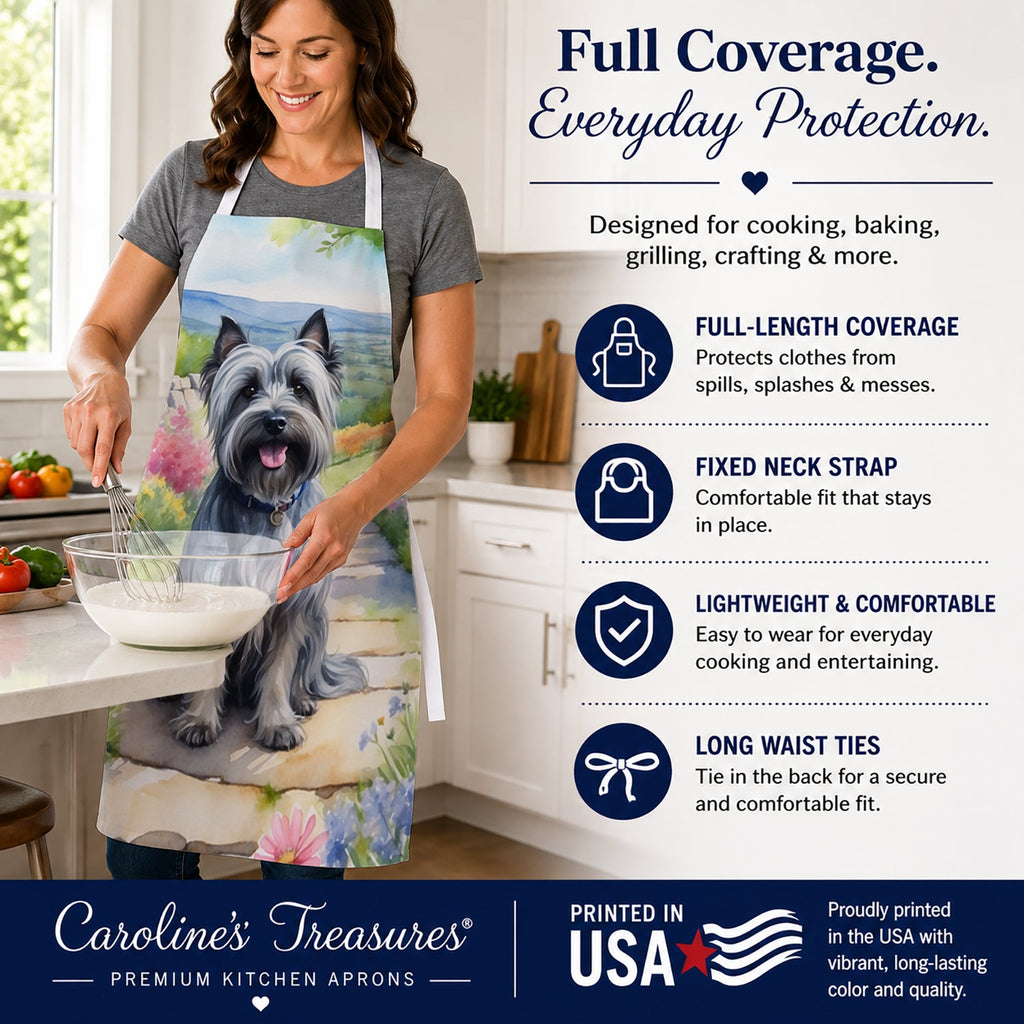 Skye Terrier Spring Path Apron Cooking Kitchen Server Baking Crafts Gardening for Adult Women Men, Unisex, Large, Multicolor