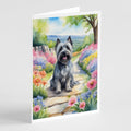 Skye Terrier Spring Path Greeting Cards Pack of 8 Blank Cards with Envelopes Whimsical A7 Size 5x7