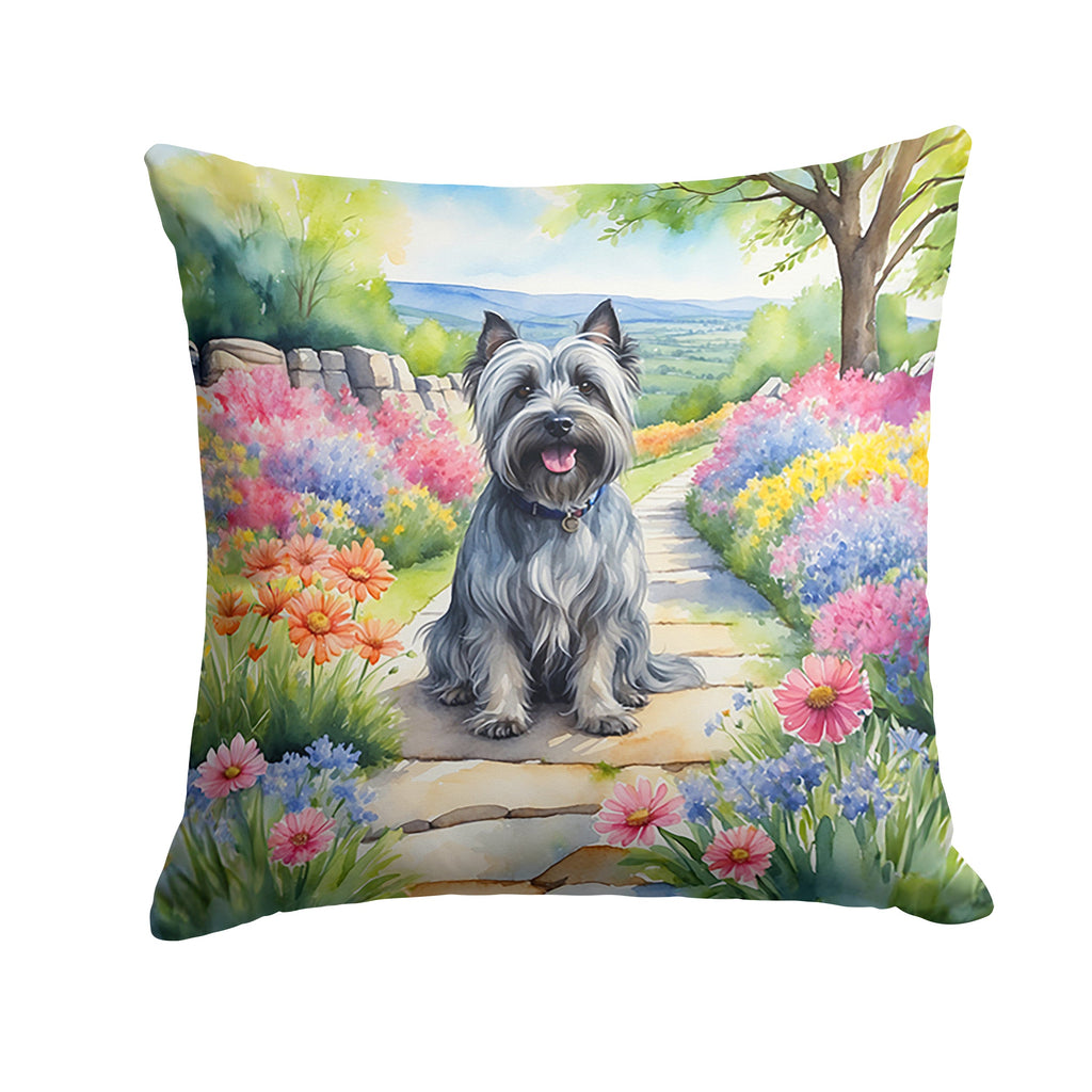 Skye Terrier Spring Path Decorative Throw Pillow 18x18 Indoor Outdoor Accent Cushion, Fabric Cover with Insert for Sofa, Bed, Porch & Living Room