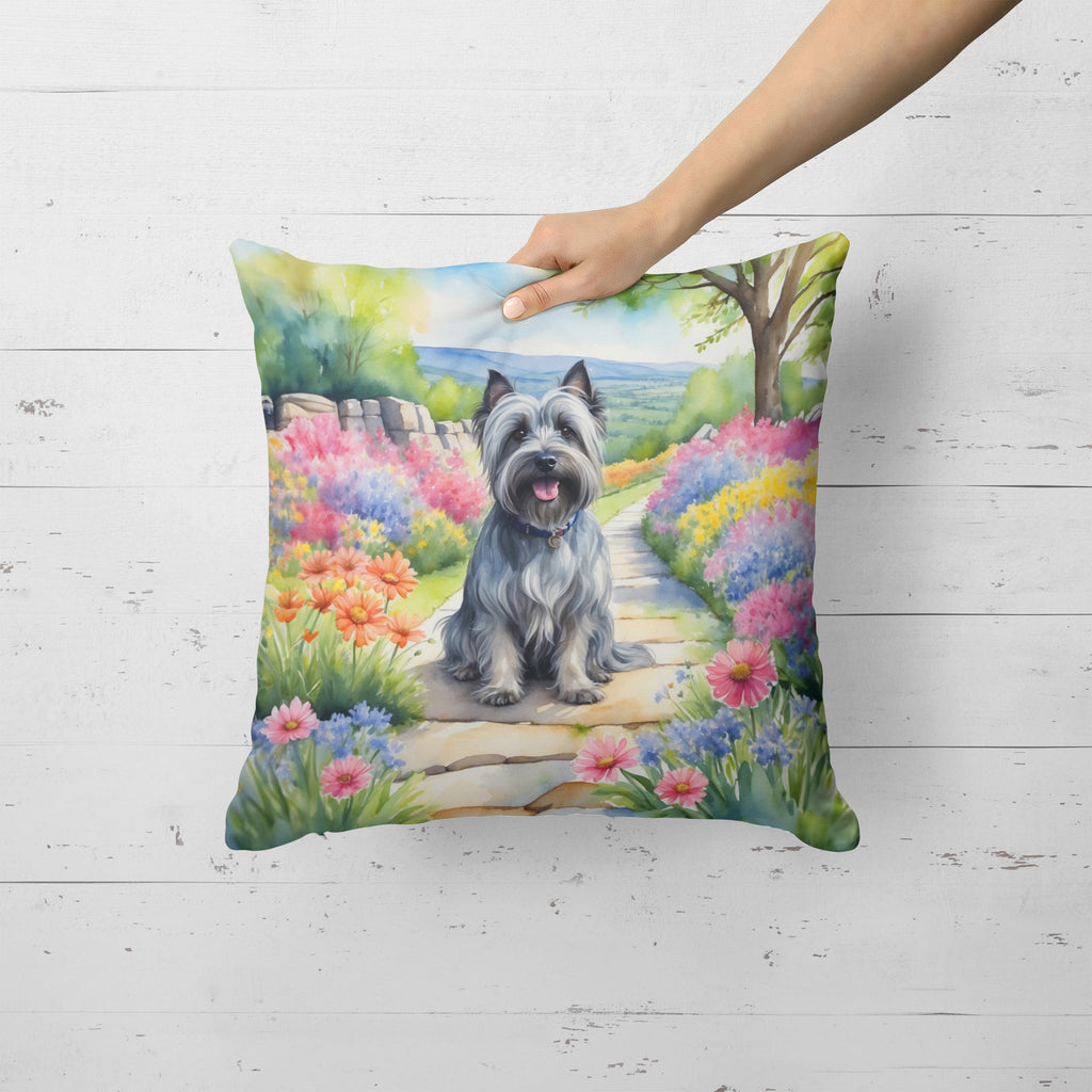 Skye Terrier Spring Path Decorative Throw Pillow 18x18 Indoor Outdoor Accent Cushion, Fabric Cover with Insert for Sofa, Bed, Porch & Living Room