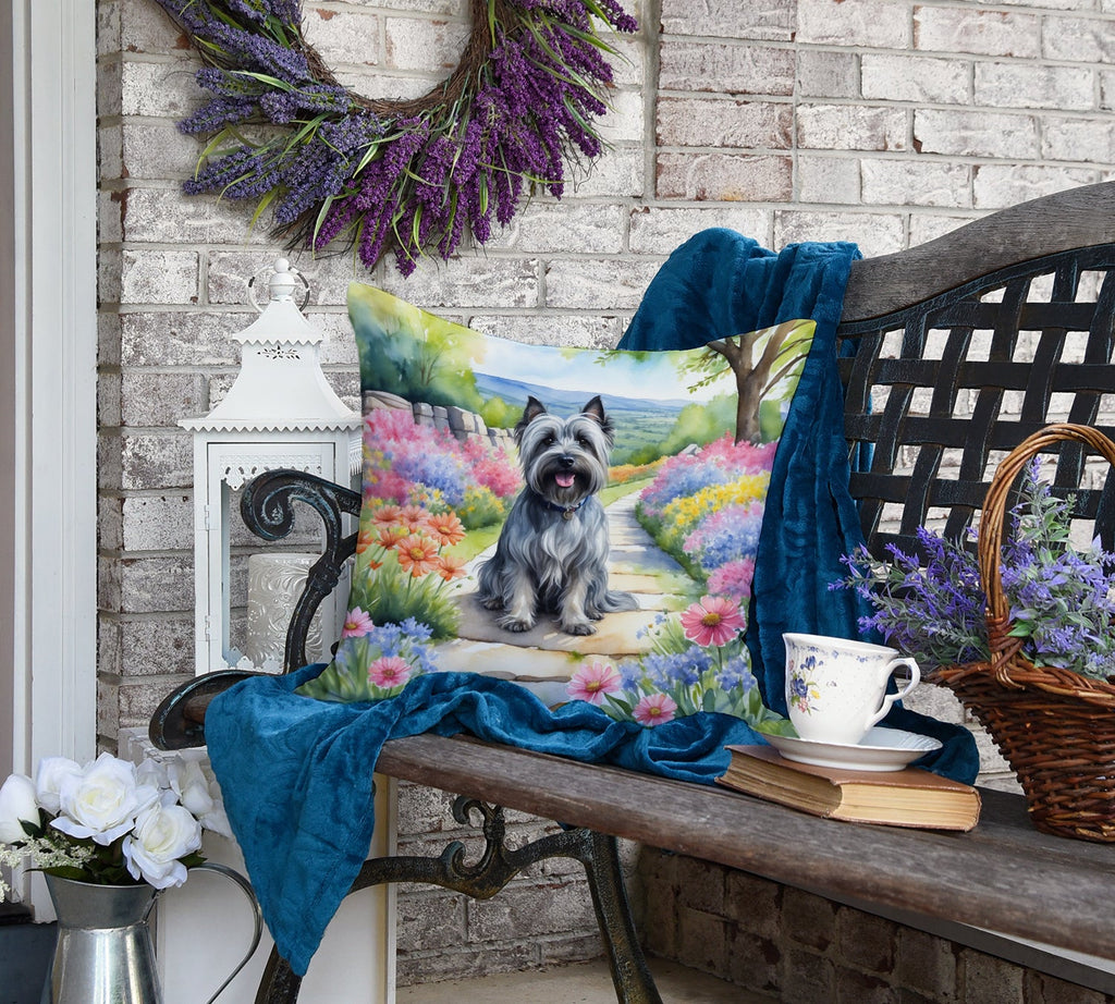 Skye Terrier Spring Path Decorative Throw Pillow 18x18 Indoor Outdoor Accent Cushion, Fabric Cover with Insert for Sofa, Bed, Porch & Living Room