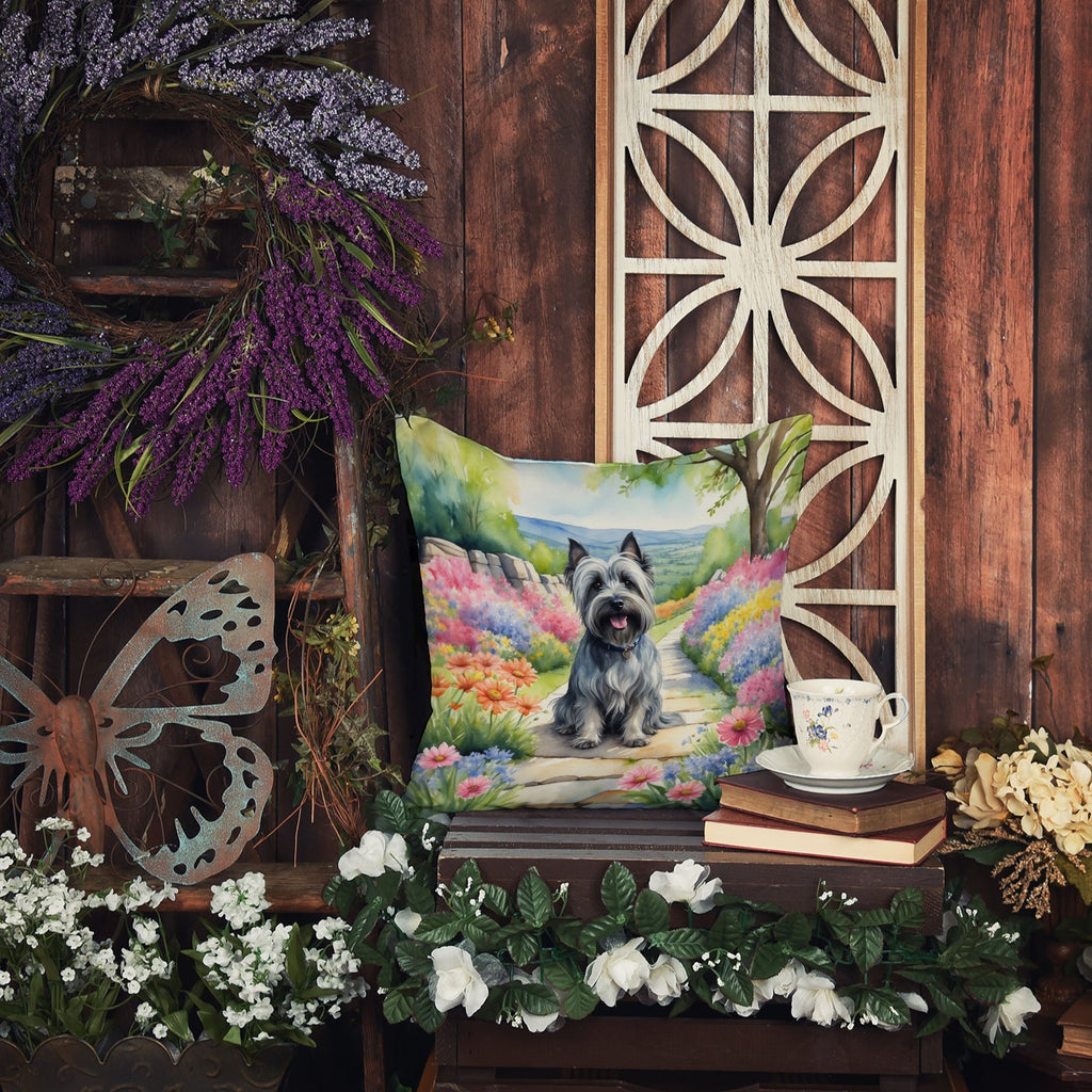 Skye Terrier Spring Path Decorative Throw Pillow 18x18 Indoor Outdoor Accent Cushion, Fabric Cover with Insert for Sofa, Bed, Porch & Living Room