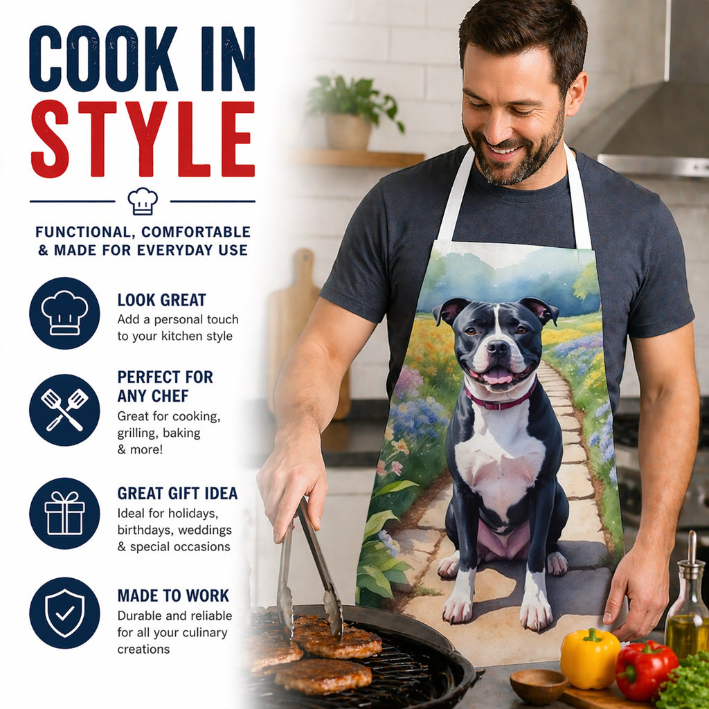 Staffordshire Bull Terrier Spring Path Apron Cooking Kitchen Server Baking Crafts Gardening for Adult Women Men, Unisex, Large, Multicolor