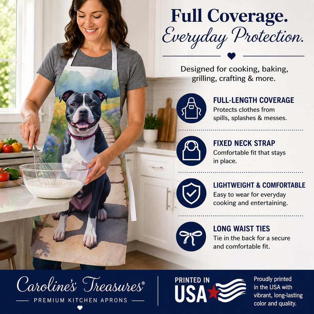 Staffordshire Bull Terrier Spring Path Apron Cooking Kitchen Server Baking Crafts Gardening for Adult Women Men, Unisex, Large, Multicolor