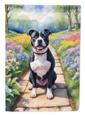 Staffordshire Bull Terrier Spring Path House Flag 28x40 Porch Sleeve Pole Decorative Outside Yard Banner Artwork Wall Hanging, Polyester