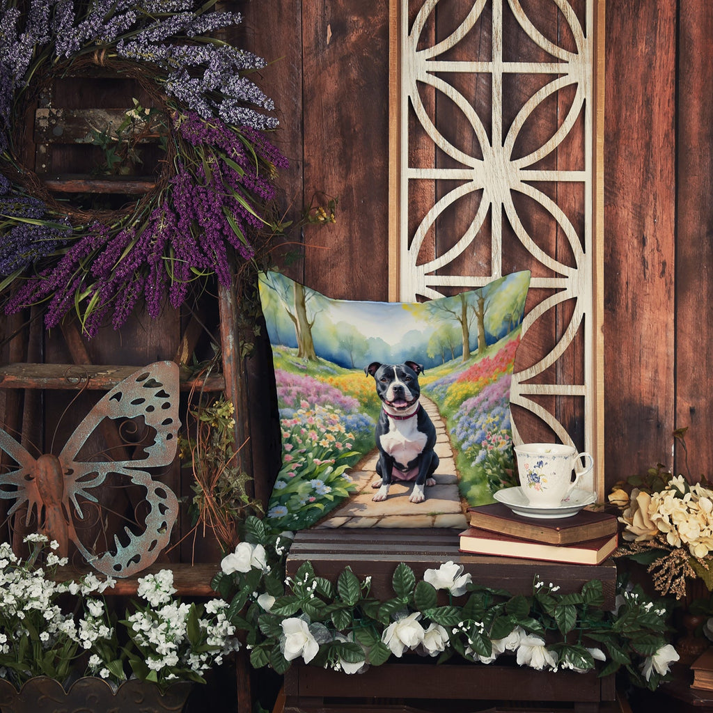 Staffordshire Bull Terrier Spring Path Decorative Throw Pillow 18x18 Indoor Outdoor Accent Cushion, Fabric Cover with Insert for Sofa, Bed, Porch & Living Room