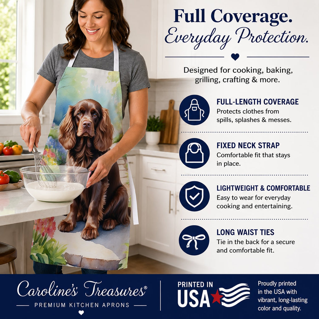 Sussex Spaniel Spring Path Apron Cooking Kitchen Server Baking Crafts Gardening for Adult Women Men, Unisex, Large, Multicolor