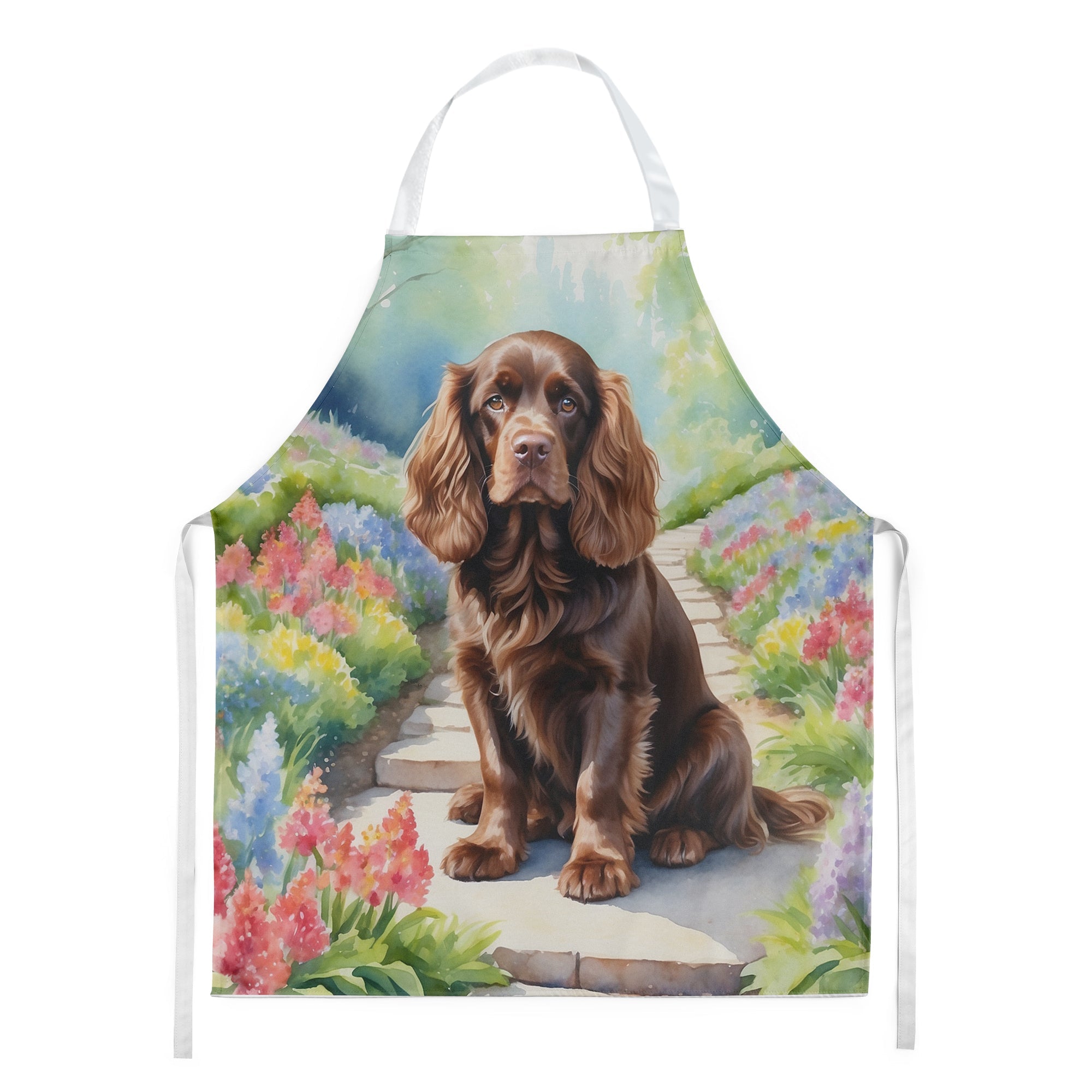 Sussex Spaniel Spring Path Apron Cooking Kitchen Server Baking Crafts Gardening for Adult Women Men, Unisex, Large, Multicolor