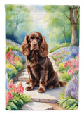 Sussex Spaniel Spring Path House Flag 28x40 Porch Sleeve Pole Decorative Outside Yard Banner Artwork Wall Hanging, Polyester