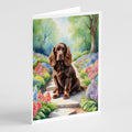 Sussex Spaniel Spring Path Greeting Cards Pack of 8 Blank Cards with Envelopes Whimsical A7 Size 5x7